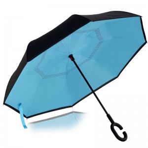 Bedruckter Doppelschicht-C-Griff auf dem Kopf stehender Regenschirm