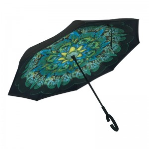 2019 Auto Regenschirm Werbe Doppelschichten Custom Printing Reverse Regenschirm mit Blume
