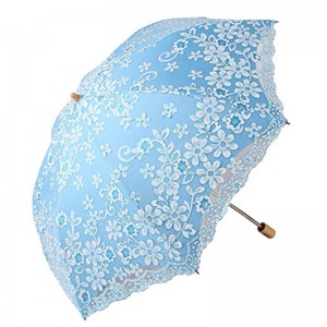 Produziert Sonnenschirme Spitzenkante aus 190T-Stoff 3-fach manueller offener Regenschirm-Marketingartikel