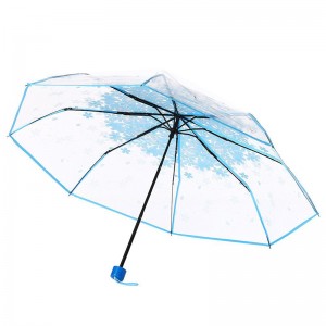 POE-Material transparentes Werbeartikel 3-fach Regenschirm Bedienungsanleitung offen