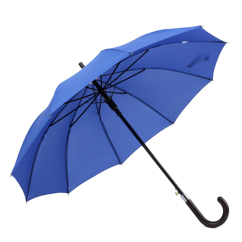 Top-Qualität billig Pongee Stoff Kunststoff gekrümmten Griff gerade Regenschirm Auto offen
